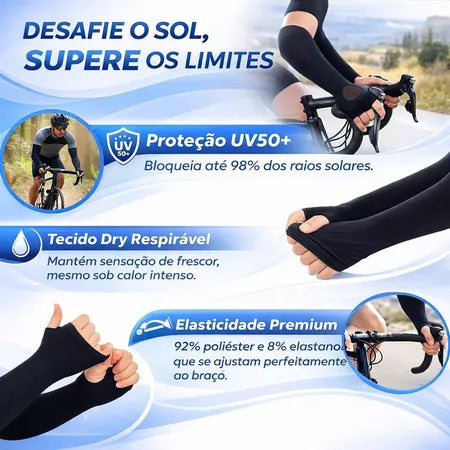 Kit 2 Pares Manguito UV 50+ Ozlo com Dedeira Premium