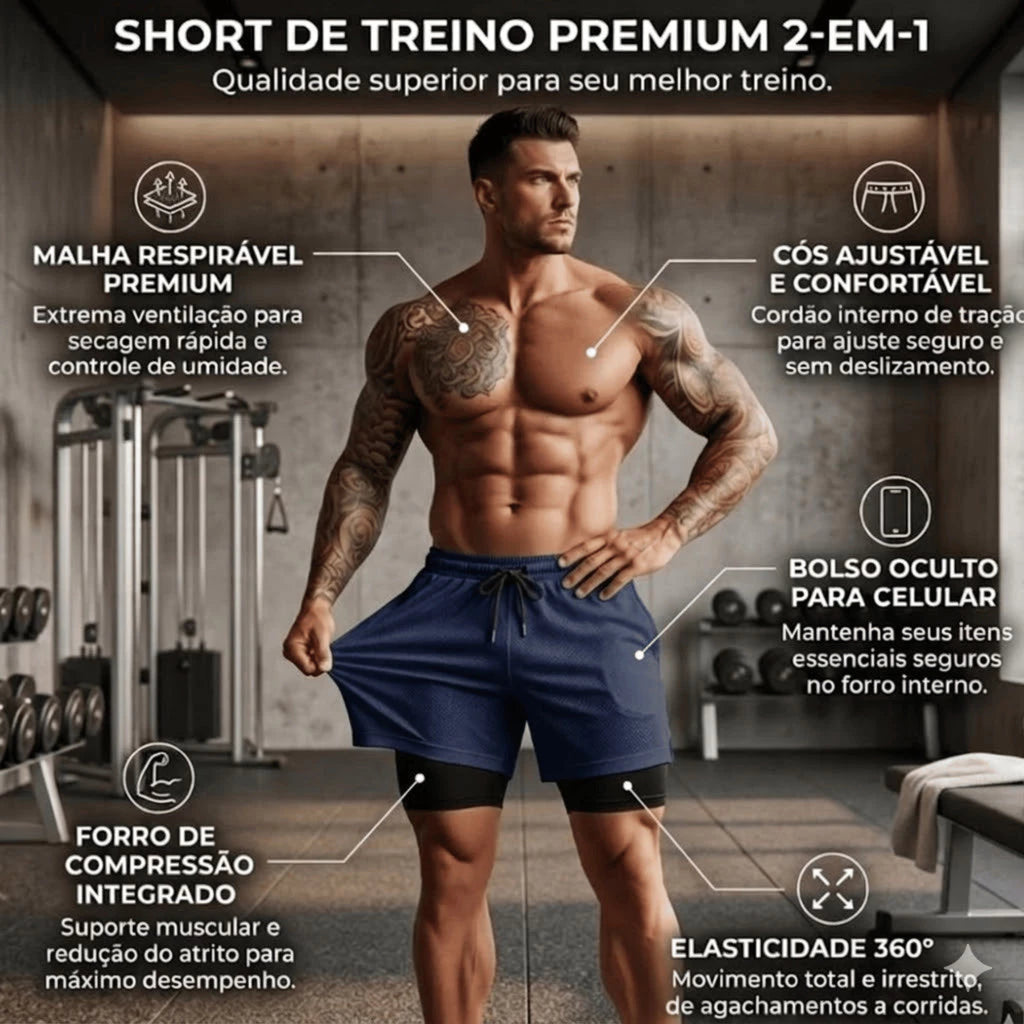 Short 2 em 1 Dry Fit Ozlo® – Compressão e Secagem Rápida