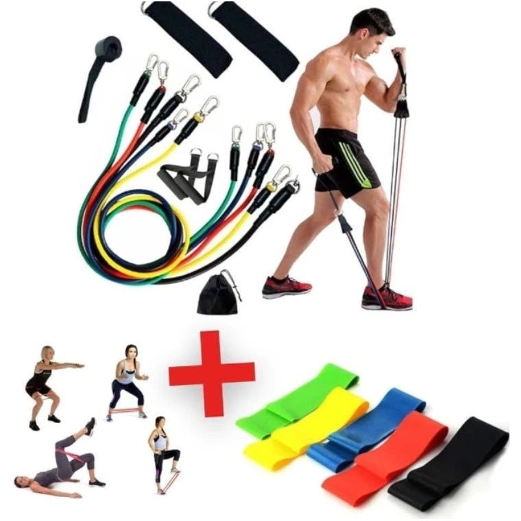 Kit Elásticos de Resistência Ozlo 16 Peças Treino Funcional