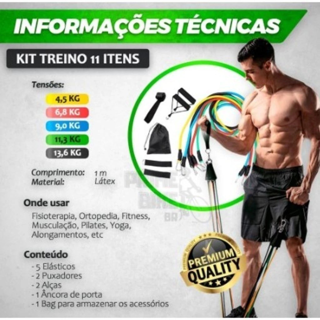 Kit Elásticos de Resistência Ozlo 16 Peças Treino Funcional